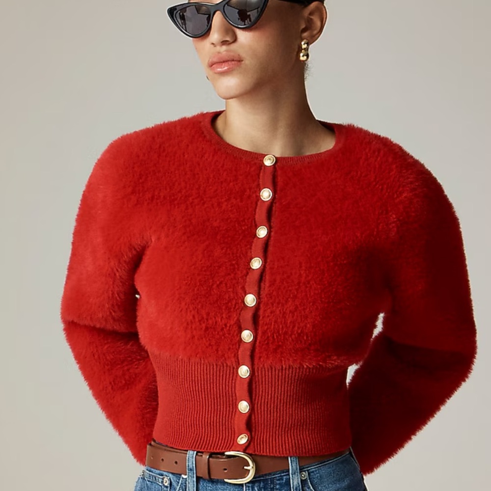 J.Crew Fitted-waist cardigan in fuzzy Sz Medium